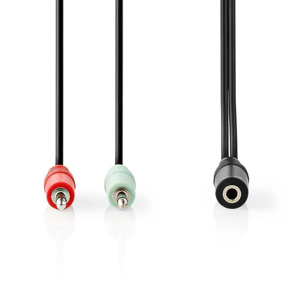 Cabo de Áudio Stereo  3.5mm Hembra  2x 3,5mm Macho  0.20m  Preto