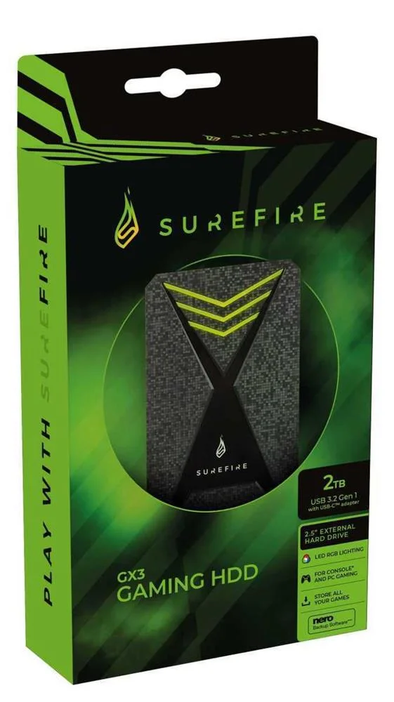 SUREFIRE GAMING DISCO EXTERNO 2000 GB PRETO, CINZ.