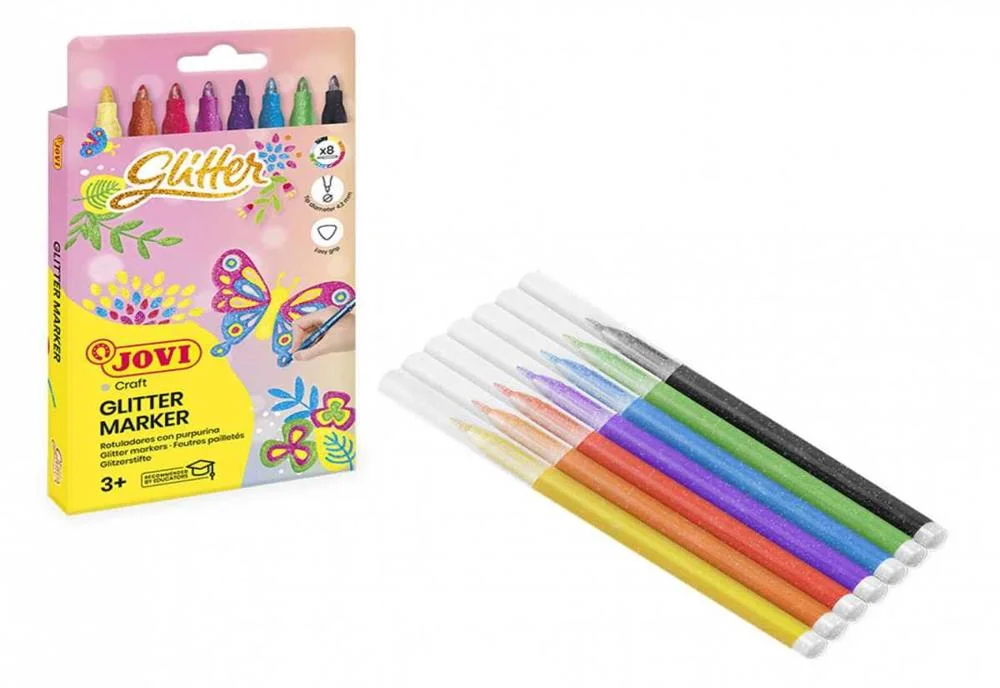 Caixa de 8 Marcadores de Glitter, Cores Associadas