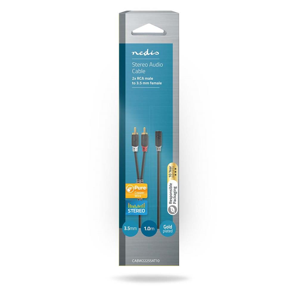 Cabo de áudio estéreo | 2x RCA Macho | 3,5 mm fêm.