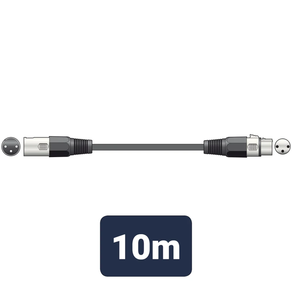 Dmx Lighting Lead, 3-Pin Xlr Plug To 3-Pin Xlr Socket - 10.0m
