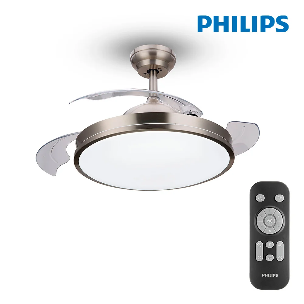 Ventoinha de Teto de LED Modelo Atlas. Cor Nikel. Potência: 28+35w Lâminas: Ø106cm com Controle Remo
