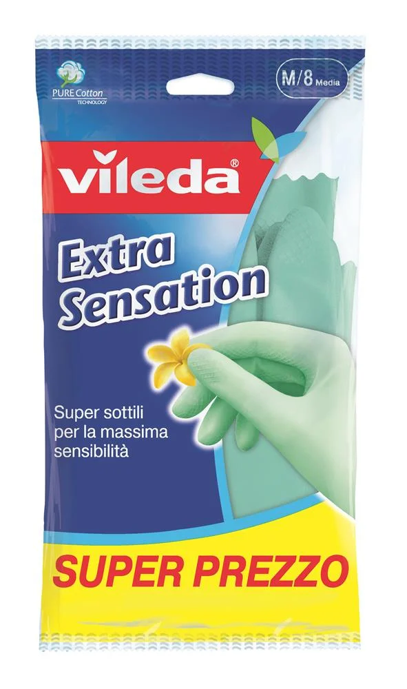 Guantes Vileda Extra Sensation Algodón Verde, Lát.