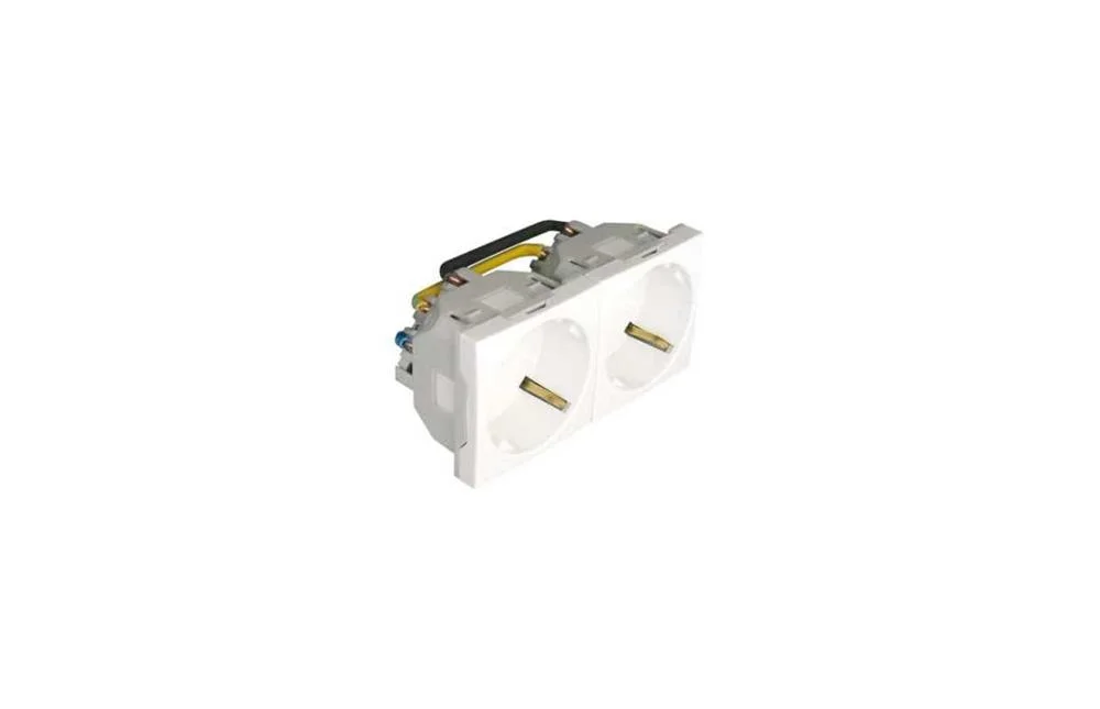 Tomada Dupla Schuko C/Obtur - 4 Mód Vermelha