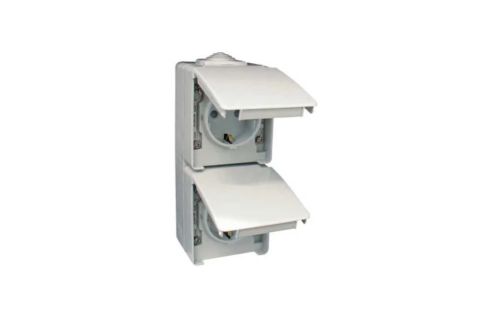 Tomada Dupla Schuko Vertical C/Obt Cinzenta