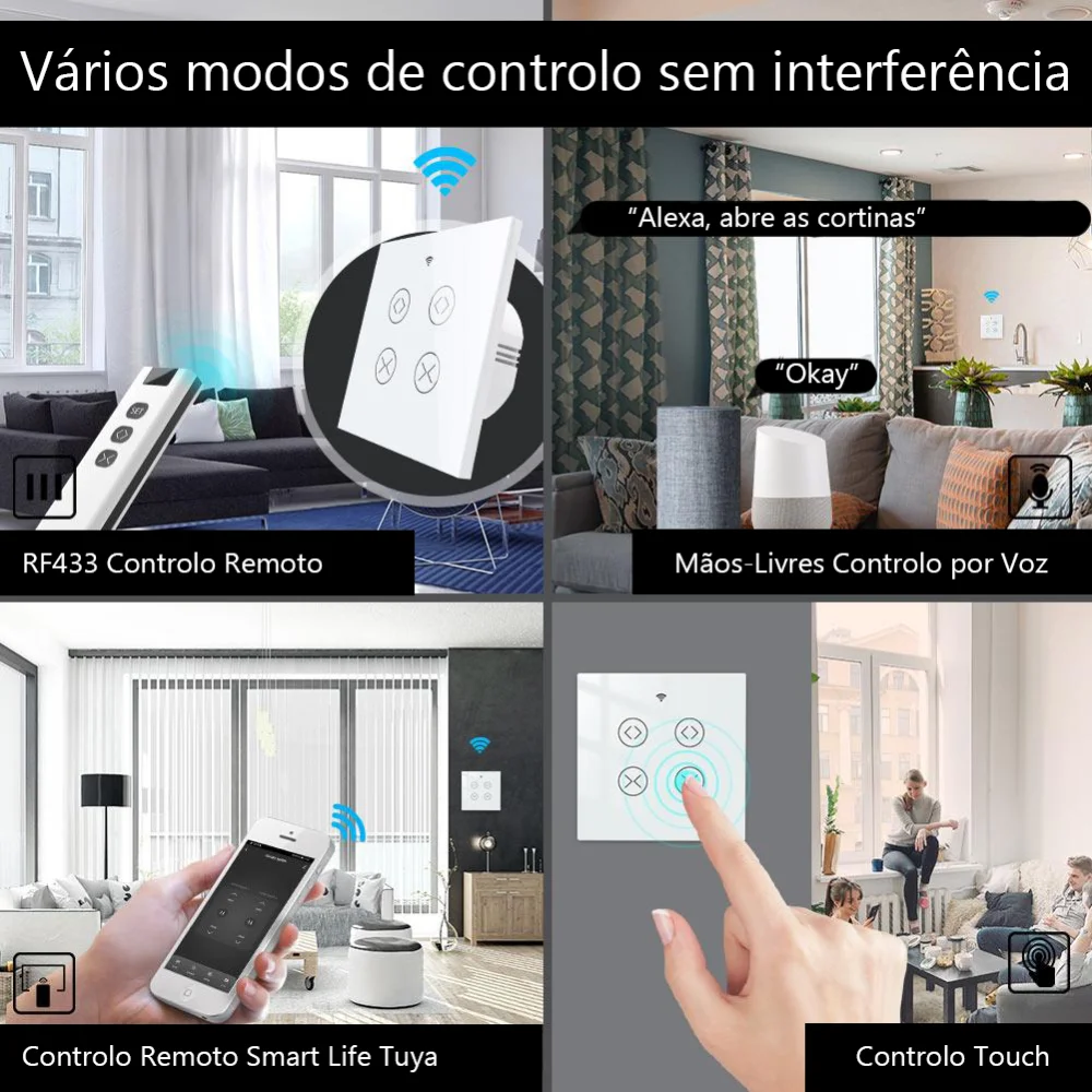 Interruptor Persiana 2 Canais Wi-Fi + Rf433
