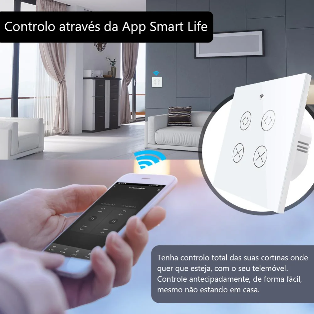 Interruptor Persiana 2 Canais Wi-Fi + Rf433