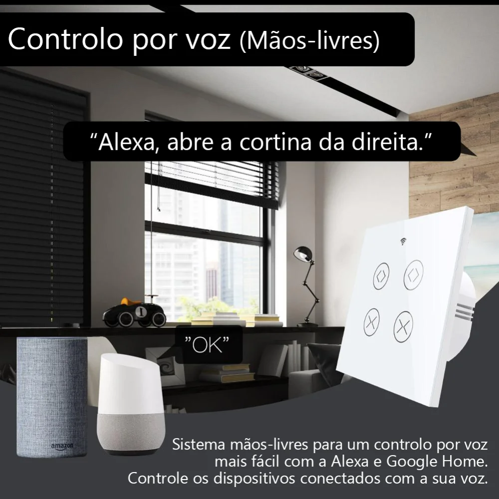 Interruptor Persiana 2 Canais Wi-Fi + Rf433