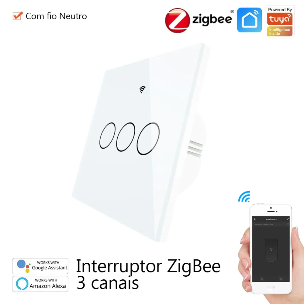 Interruptor de Luz Táctil 3 Canales Zigbee