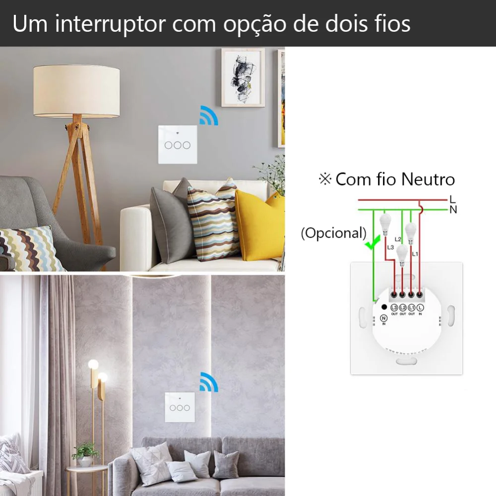 Interruptor de Luz Táctil 3 Canales Zigbee