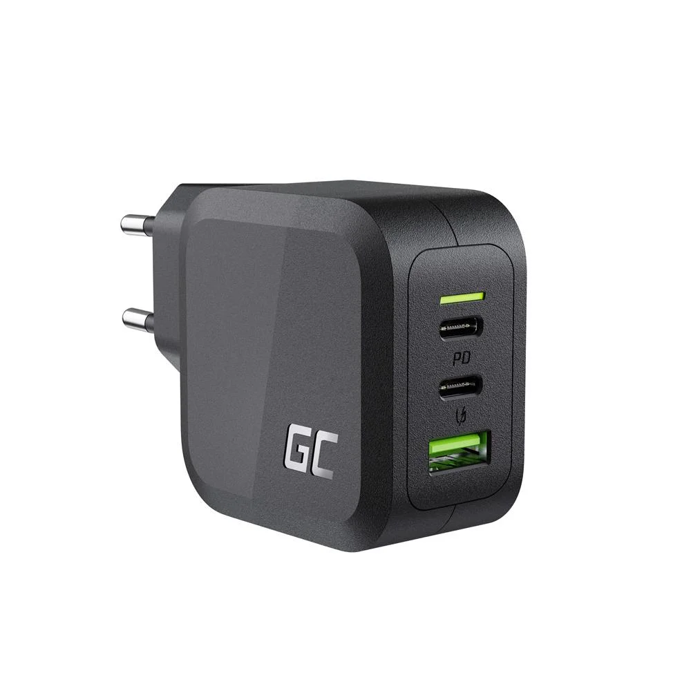 Green Cell Gc Powergan 65w Charger (2x Usb-C Power Delivery, 1x Usb-A Compatible With Quick Charge 3