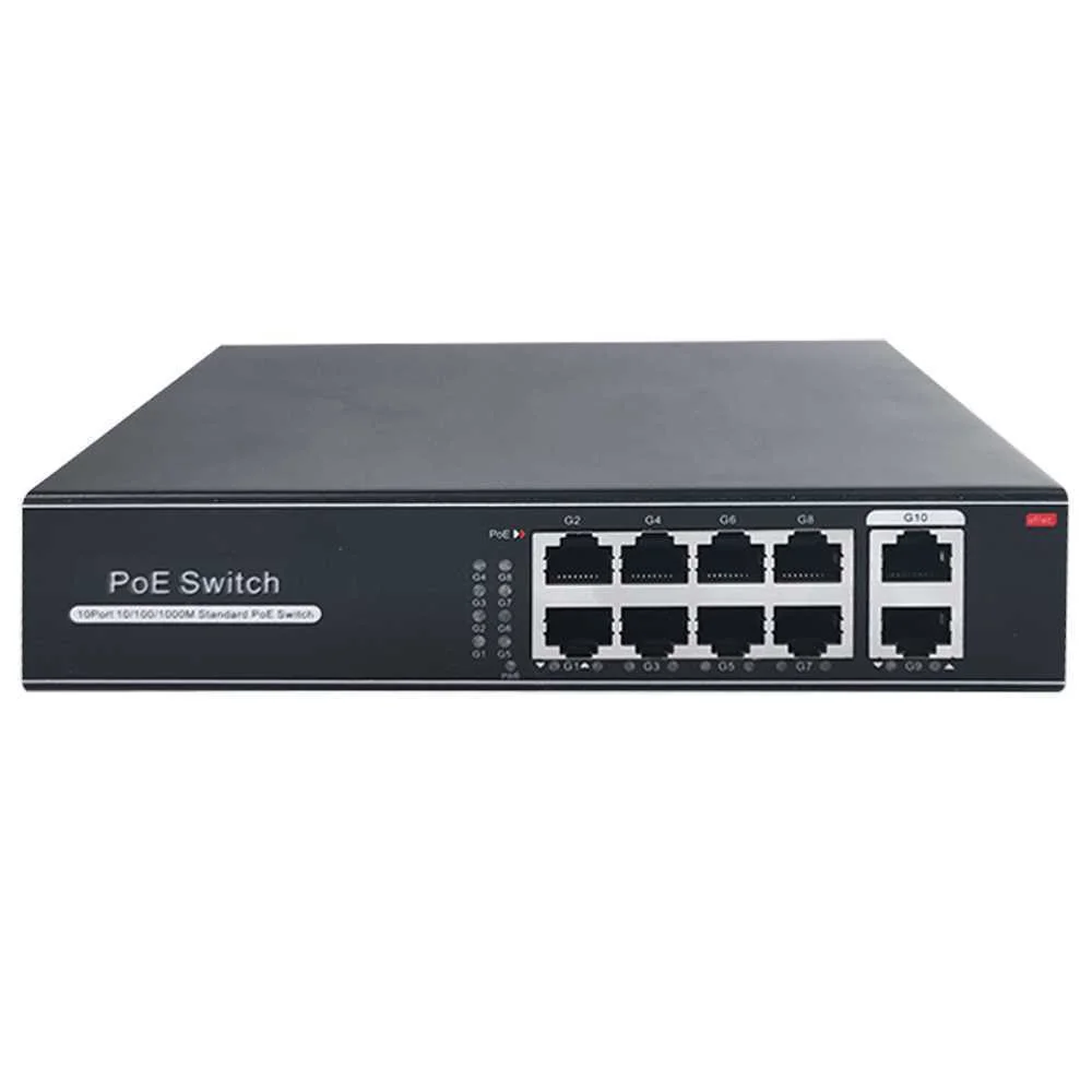 Switch PoE - 8 puertos RJ45 + 2 RJ45 Uplink - Vel.