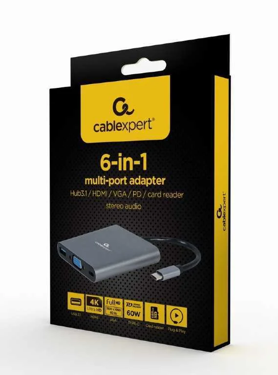 Gembird A-Cm-Combo6-01 Notebook Dock/Port Replicator Usb 3.2 Gen 1 (3.1 Gen 1) Type-C Grey