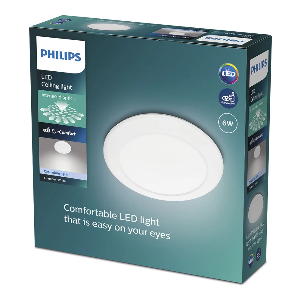 Aplique Interior de LED 6w 640lm 4000k Luz do Dia Mod. Cinnabar Ø25x7cm Philips