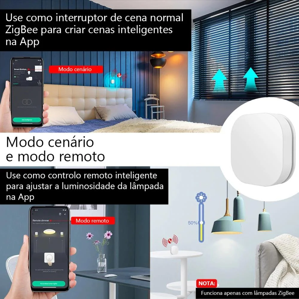 Interruptor de cenários rotativo e de pressão Zigb