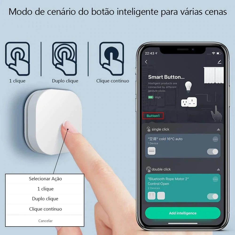 Interruptor de cenários rotativo e de pressão Zigb