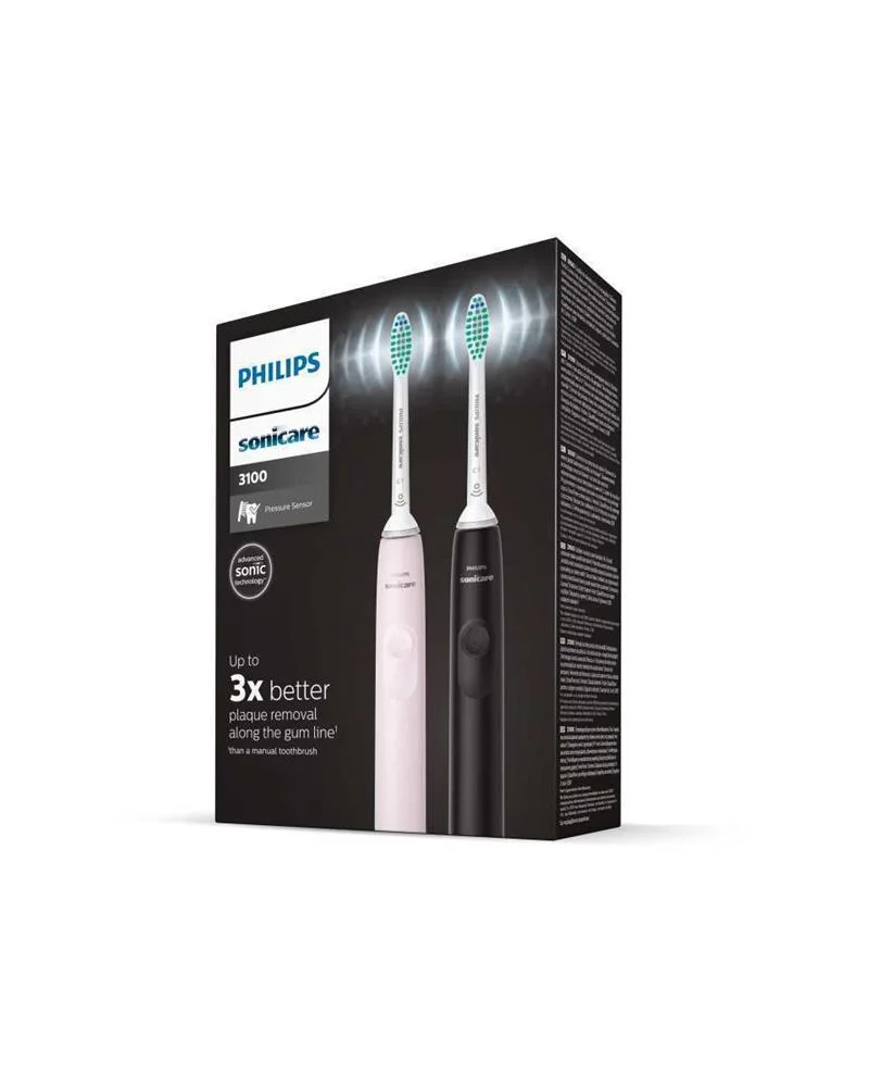 Escova de Dentes Elétrica Philips Hx3675 Sonicare 3100 Series Preto + Rosa - 2 Pack