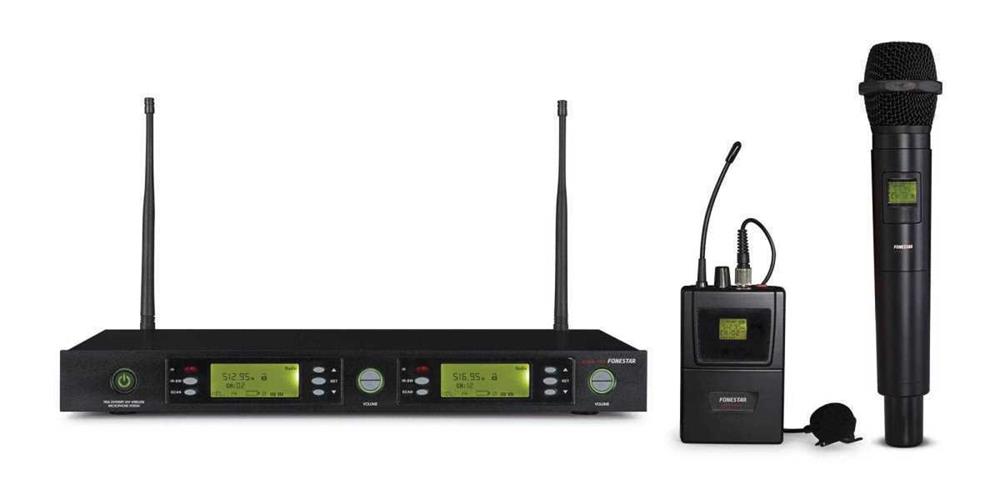 Sistema Sem Fios Uhf. True Diversity. 2 Canais. 1 Microfone de Mão e 1 Transmissor Portátil com Micr