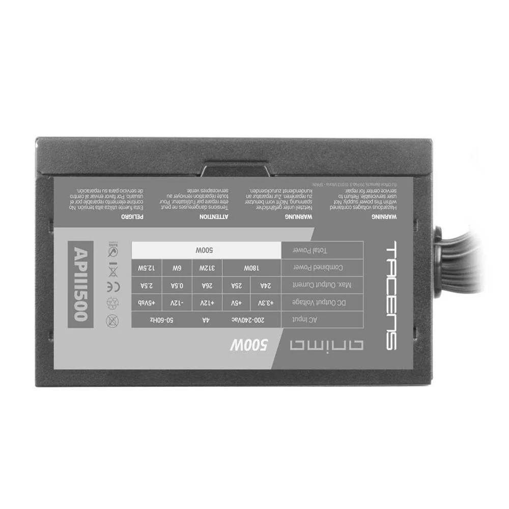 Fonte Alim. Tacens Anima Apiii500 500w Psu, 85% Ef, Full Safety, Silent, Black Cables, Black