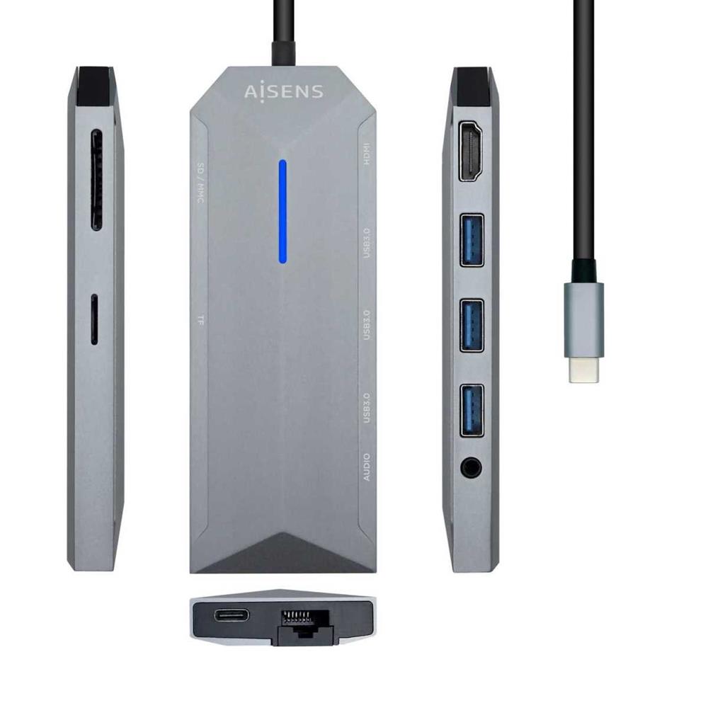 Docking Usb Tipo-C Aisens Asuc-9p001-Gr/ 1xhdmi/ 3xusb/ 1xrj45/ 1xaudio/ 1xlector Tarjetas / 1xusb T