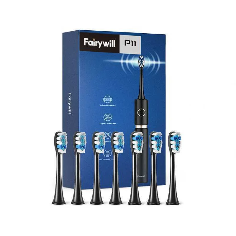 Sonický Zubní Kartácek Se Sadou Hlavic a Pouzdrem Fairywill Fw-P11 (Cerný)