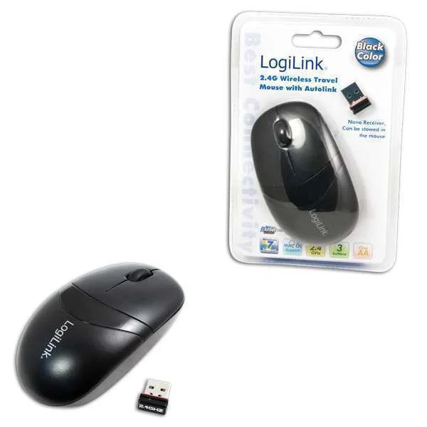 Logilink Maus Mini Funk 2.4 Ghz 1000dpi Optisch Scroll Black