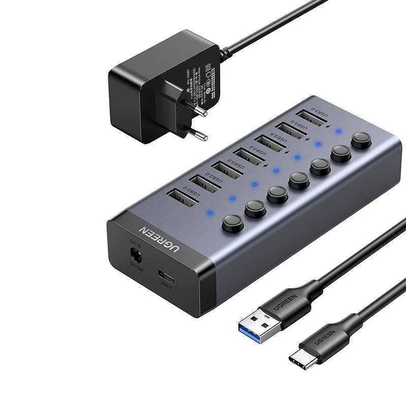 Hub Ugreen 7 En 1 Usb-C, 7x Usb-A 3.0 12v 2a (Pret