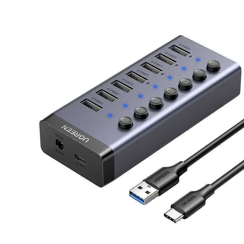 Hub Ugreen 7 En 1 Usb-C, 7x Usb-A 3.0 12v 2a (Pret