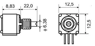 Potenciómetro Axial de Volta Única 10ko 1w +1