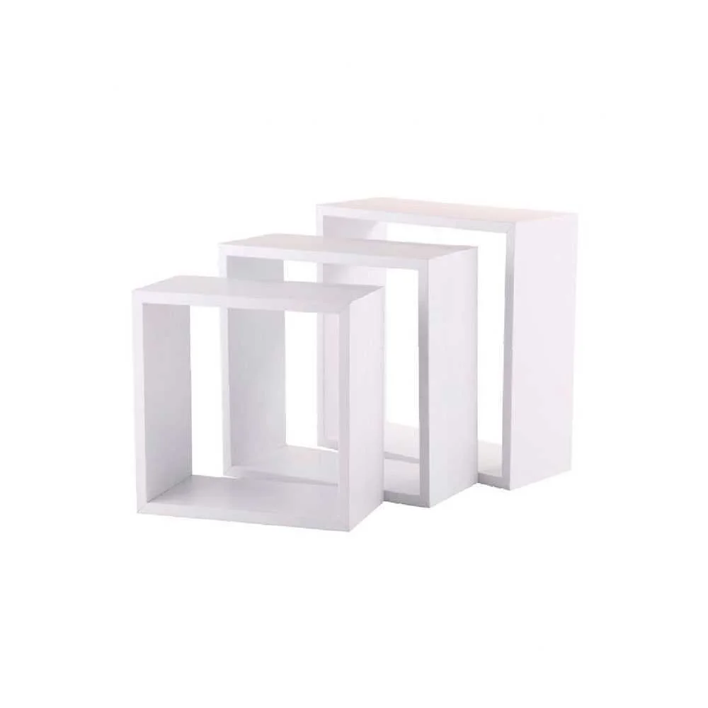 Conjunto de 3 prateleiras tipo cubo branco 3 tama.