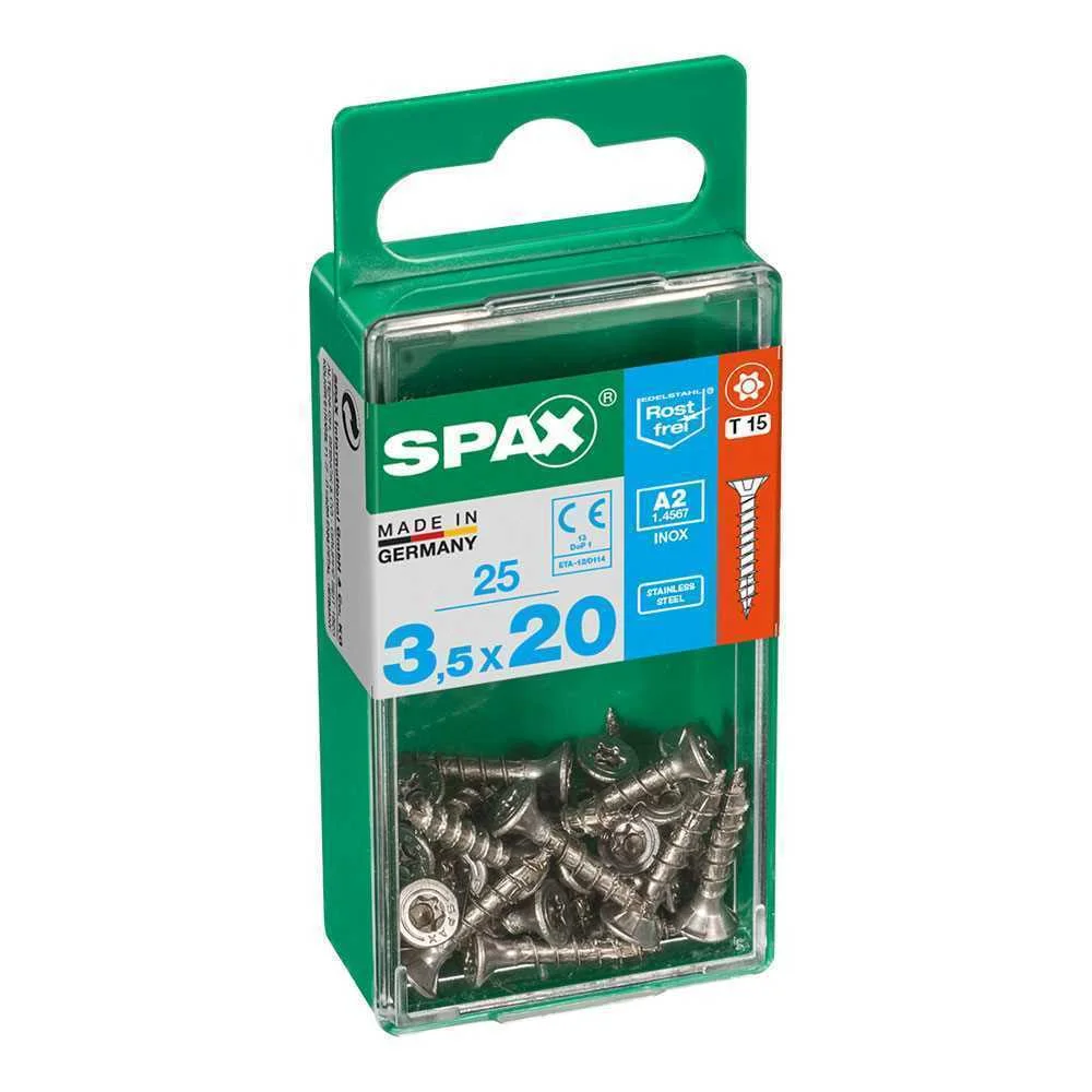 Caixa 25 Unid. Parafuso Madeira Spax Cabeza Plana Inox A2 3,5x20mm Spax