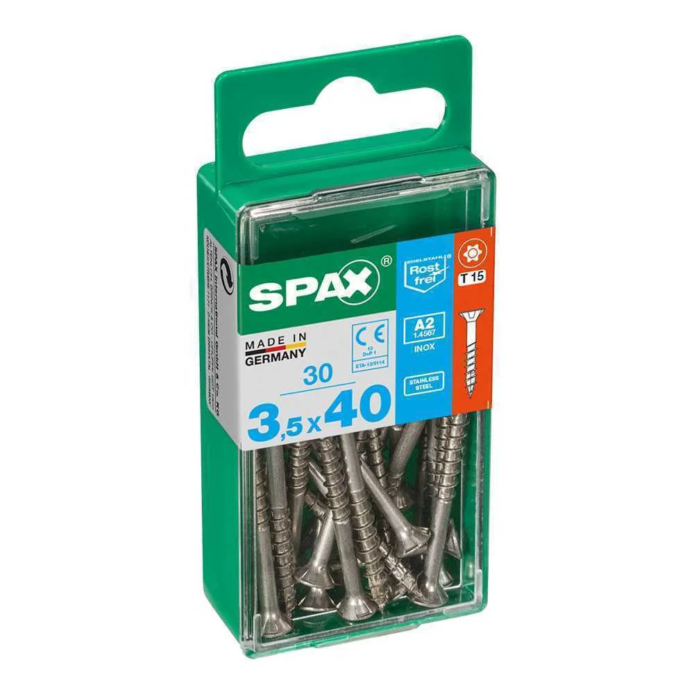 Caixa 30 Unid. Parafuso Madeira Spax Cabeza Plana Inox A2 3,5x40mm Spax