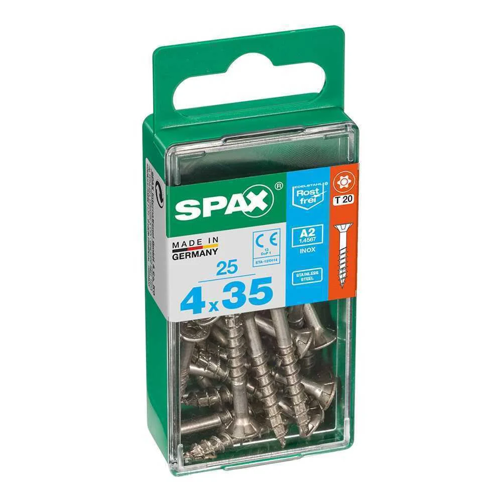 Caixa 25 Unid. Parafuso Madeira Spax Cabeza Plana Inox A2 4,0x35mm Spax
