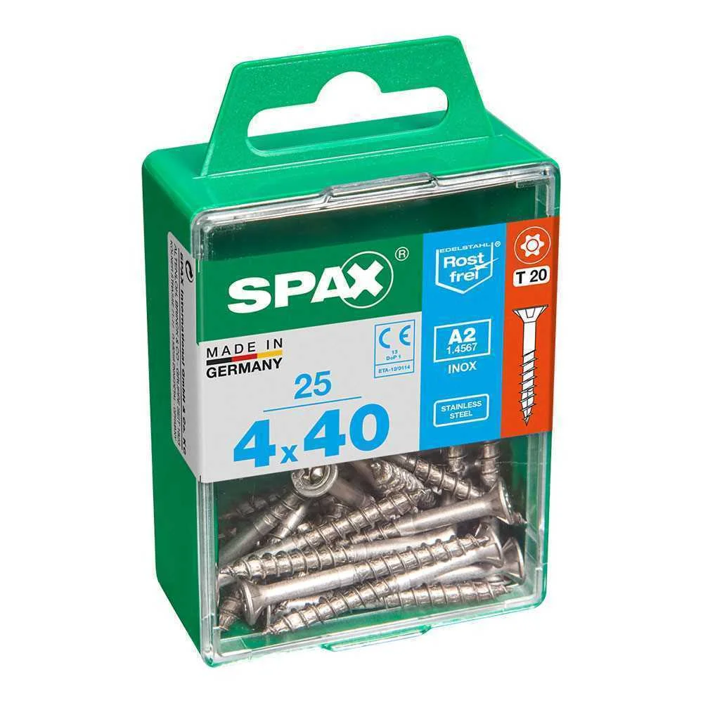 Caixa 25 Unid. Parafuso Madeira Spax Cabeza Plana Inox A2 4,0x40mm Spax
