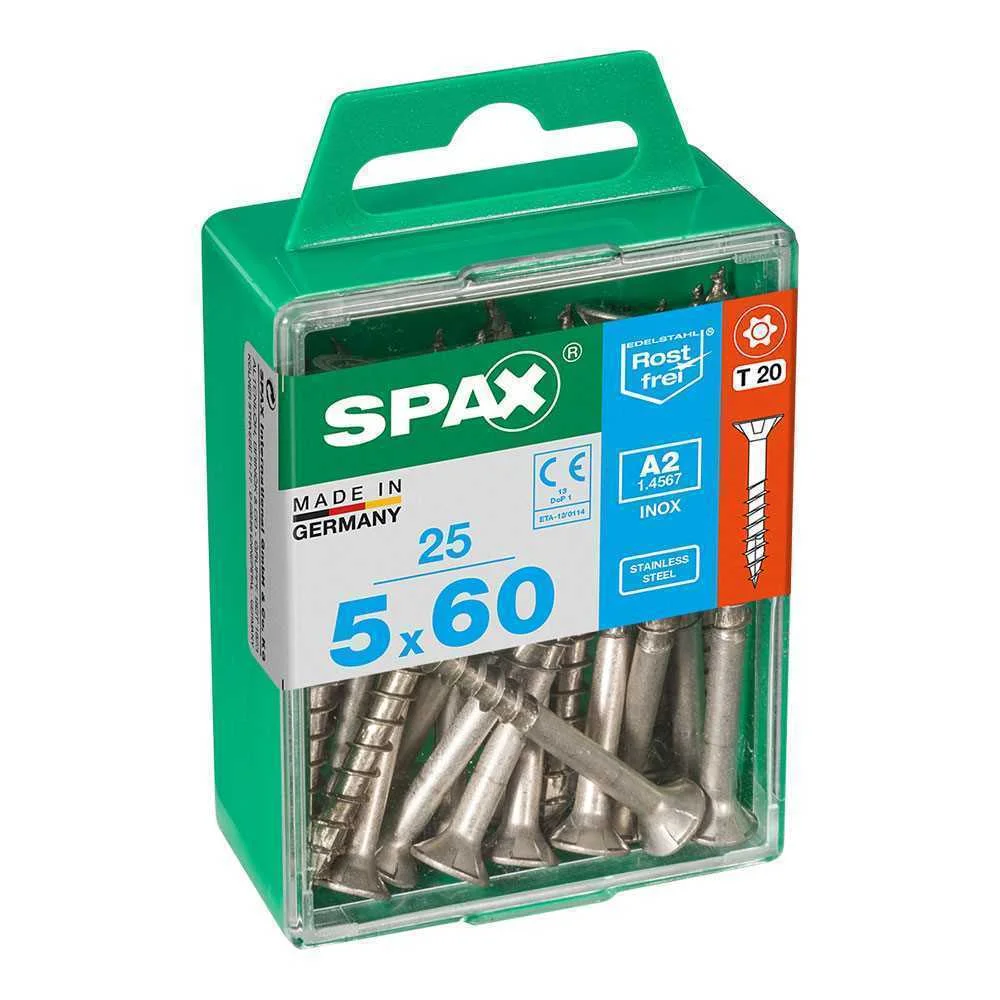 Caixa 25 Unid. Parafuso Madeira Spax Cabeza Plana Inox A2 5,0x60mm Spax