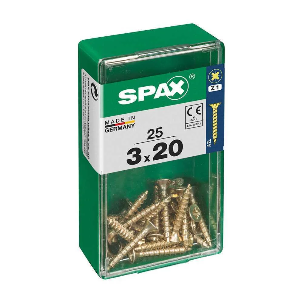 Caixa 25 Unid. Parafuso Madeira Spax Cabeza Plana Yellox 3,0x20mm Spax