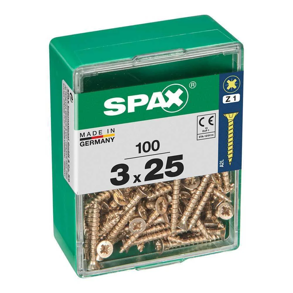 Caixa 100 Unid. Parafuso Madeira Spax Cabeza Plana Yellox 3,0x25mm Spax