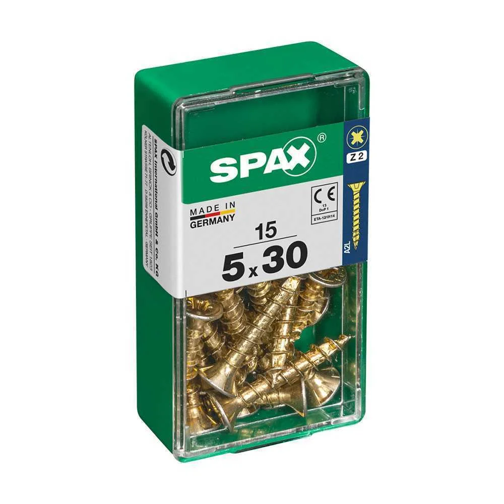 Caixa 15un Parafuso Madeira Spax Cab. Plana Yellox 5,0x30mm Spax