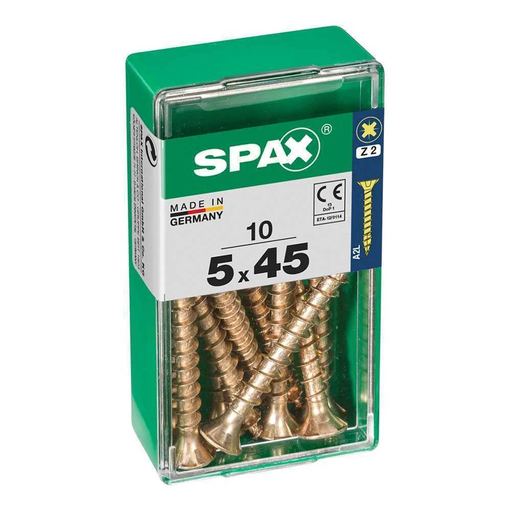 Caixa 10un Parafuso Madeira Spax Cab. Plana Yellox 5,0x45mm Spax