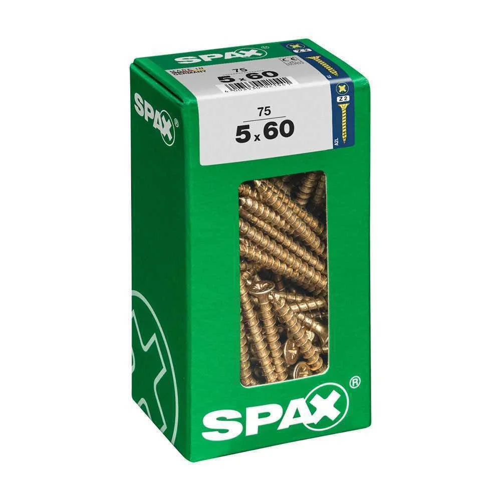 Caixa 75un Parafuso Madeira Spax Cab. Plana Yellox 5,0x60mm Spax