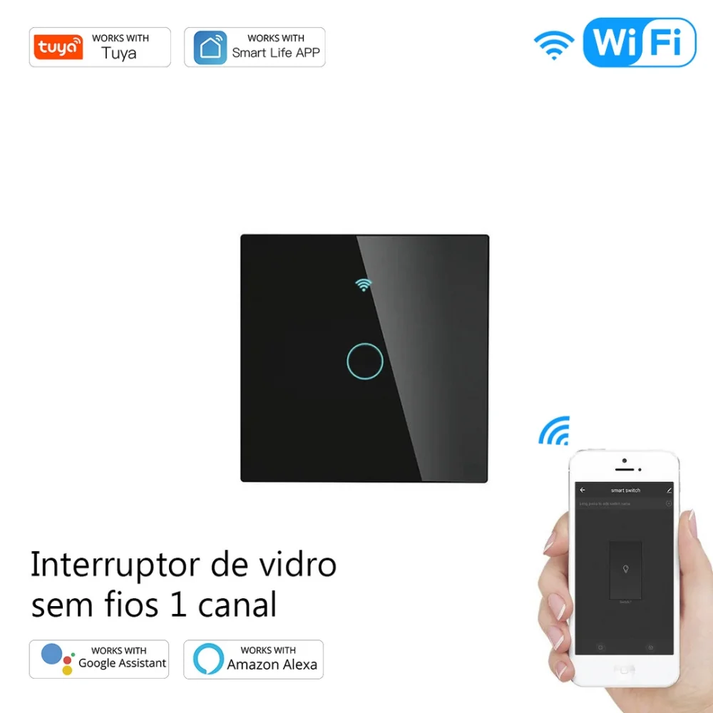 Interruptor sem fios 1 canal RF433 Preto