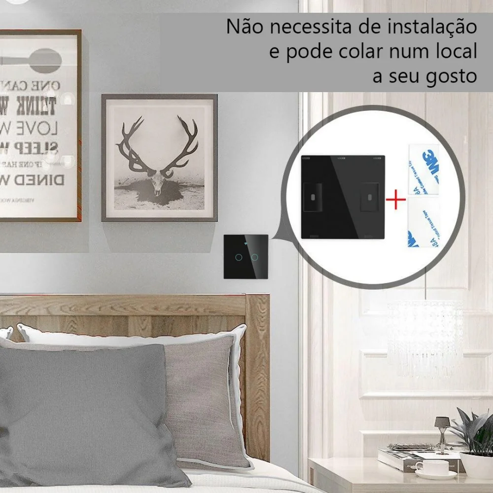 Interruptor sem fios 2 canais RF433 Preto