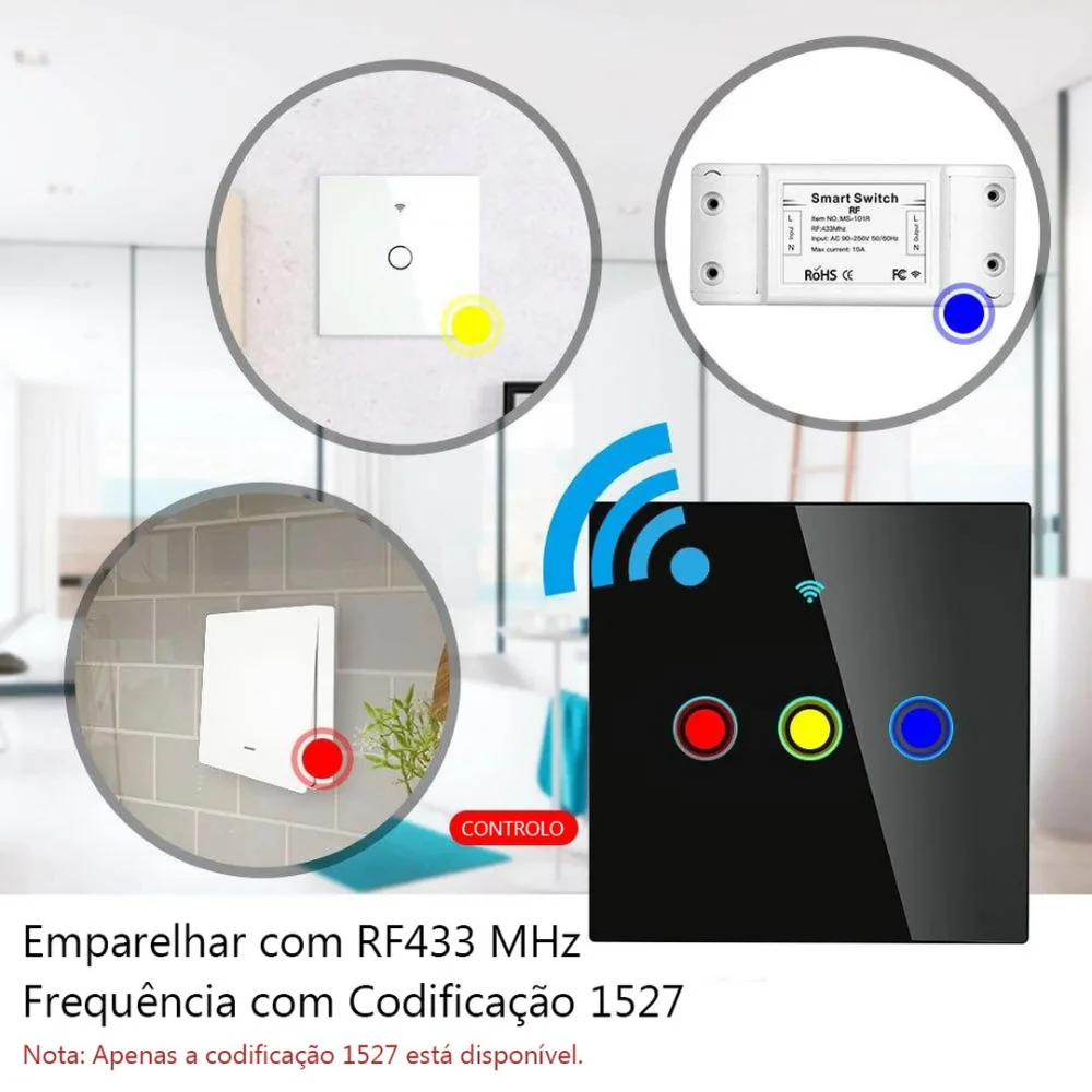 Interruptor sem fios 2 canais RF433 Preto