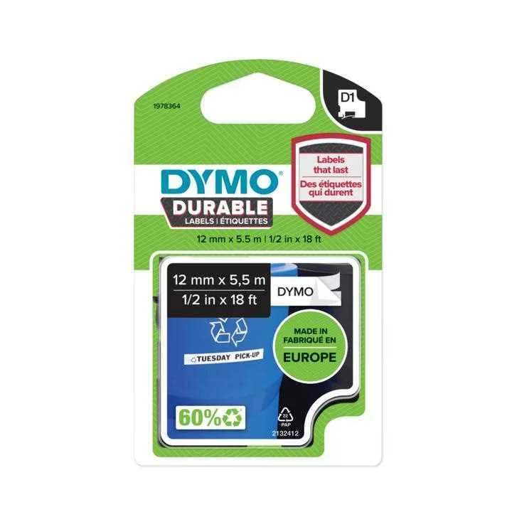 Dymo D1  Schriftband Vinyl  12mmx5.5m Schwarz->weiß