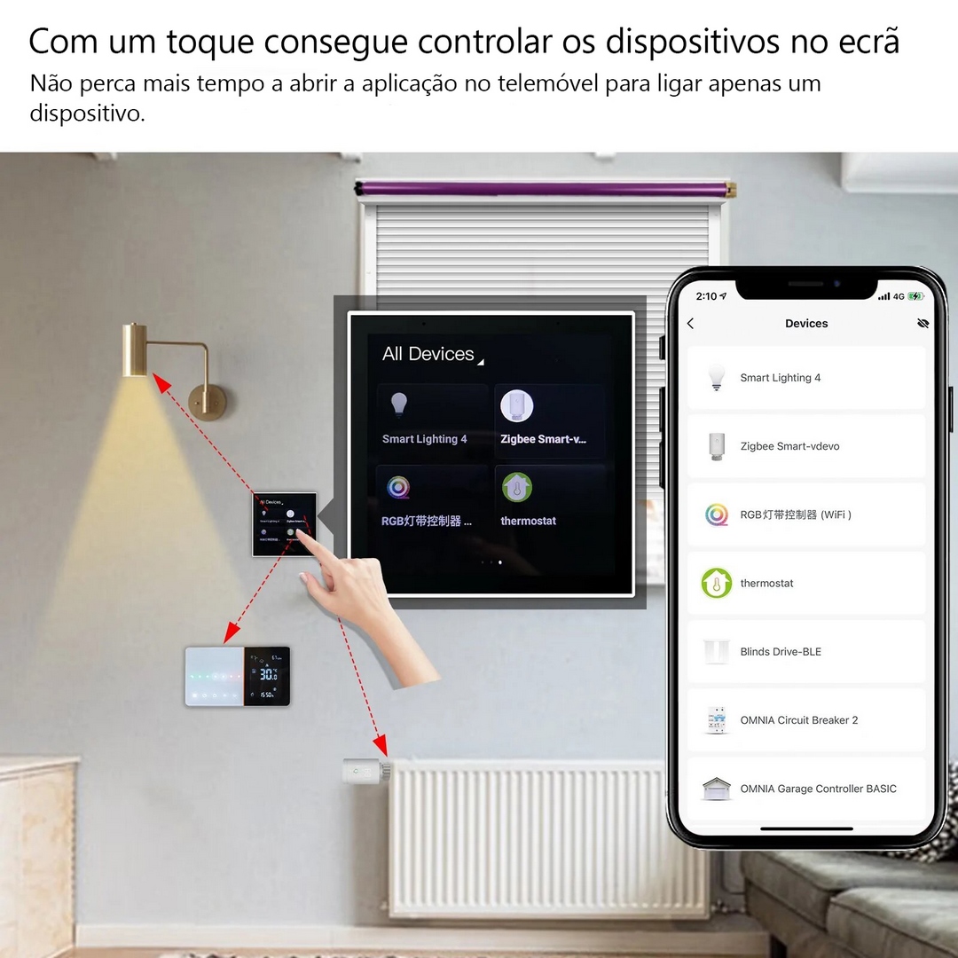 Painel de controlo Tuya com ecrã tátil 4''