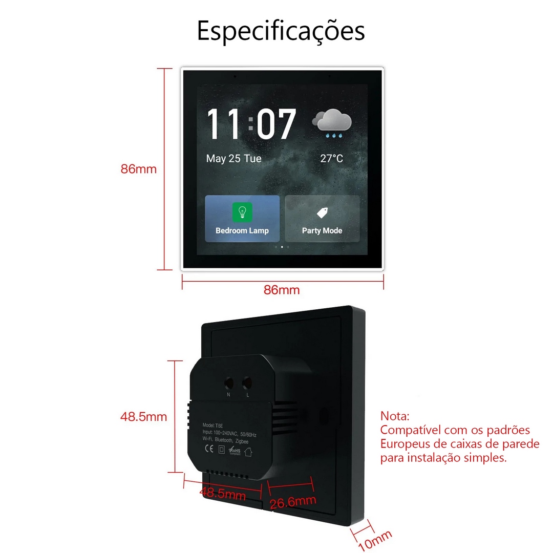 Painel de controlo Tuya com ecrã tátil 4''