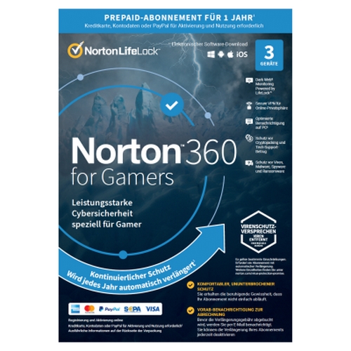 NORTON 360 FOR GAMERS 50GB PO 1 USER 3 DEVICE 12M.