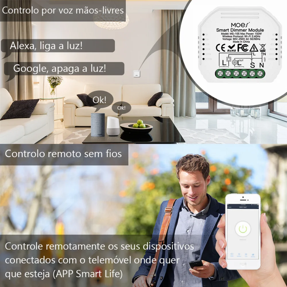 Módulo Dimmer 1 Canal Wi-Fi + Rf433
