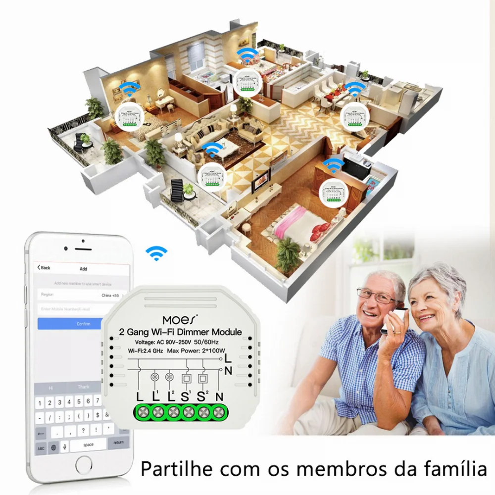 Módulo Dimmer 2 Canais Wi-Fi + Rf433