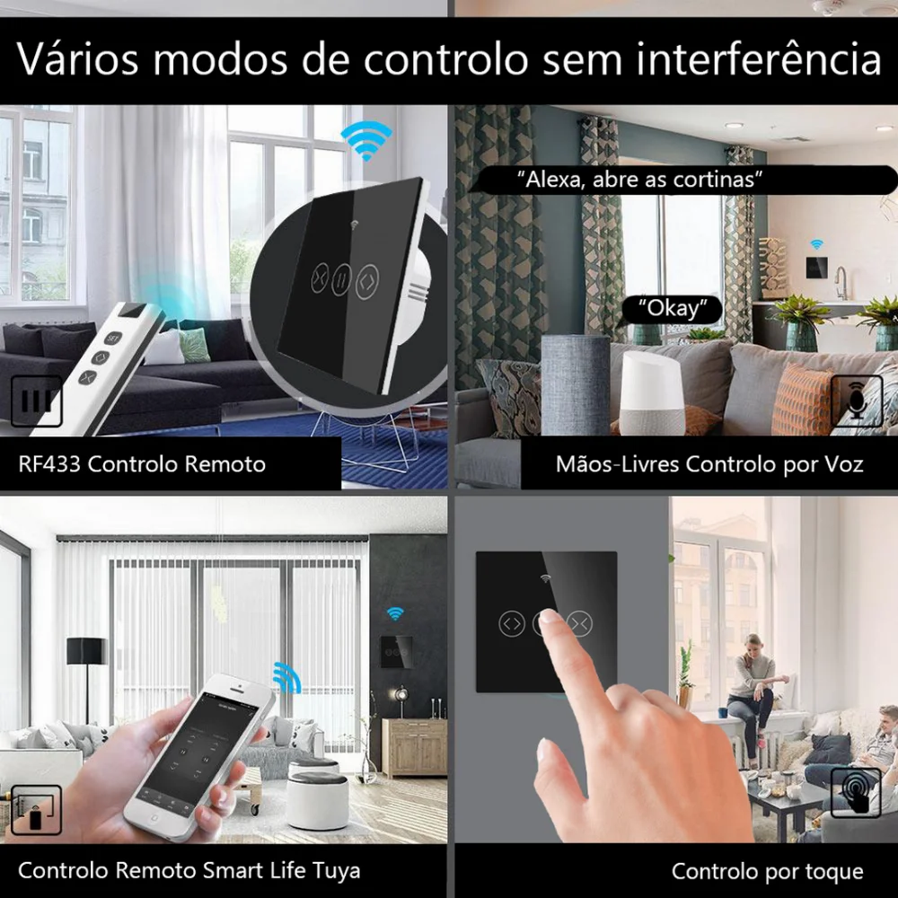 Interruptor para persiana Wi-Fi + RF433 Preto